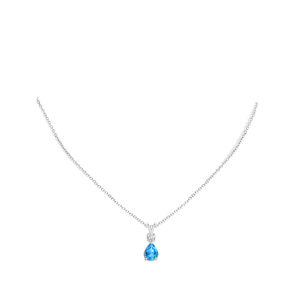 9x7mm AAAA Pear-Shaped Swiss Blue Topaz V-Bale Pendant in P950 Platinum Body-Neck