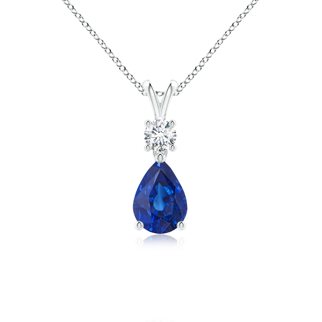 7x5mm AAA Pear-Shaped Sapphire V-Bale Pendant in White Gold 