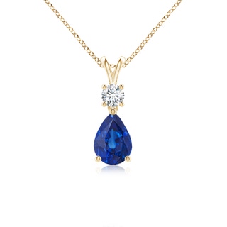 7x5mm AAA Pear-Shaped Sapphire V-Bale Pendant in Yellow Gold