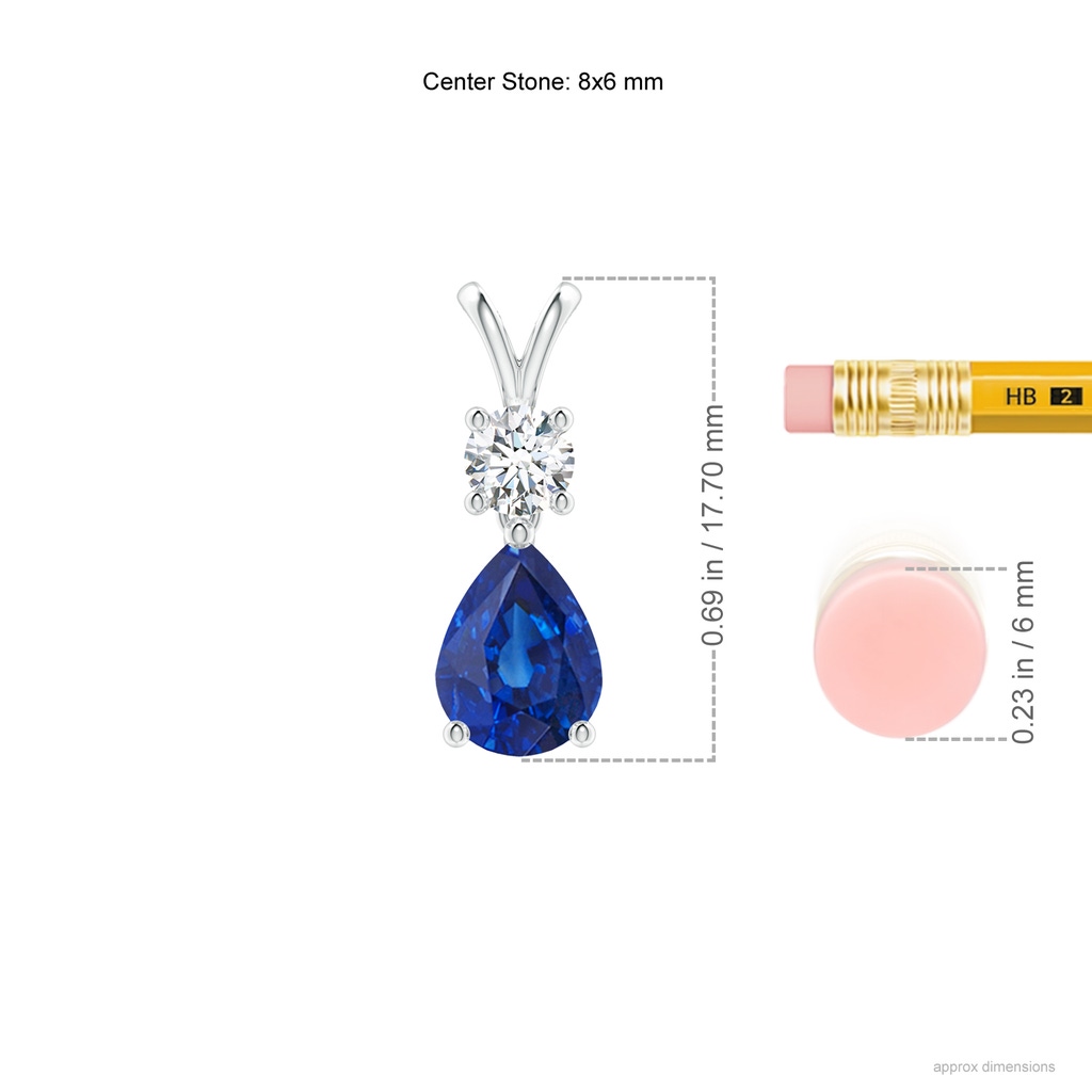 8x6mm AAA Pear-Shaped Sapphire V-Bale Pendant in White Gold Ruler