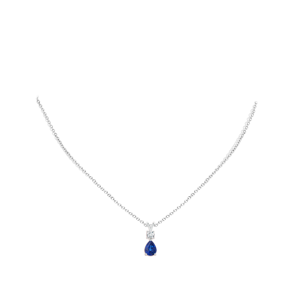 8x6mm AAA Pear-Shaped Sapphire V-Bale Pendant in White Gold Body-Neck