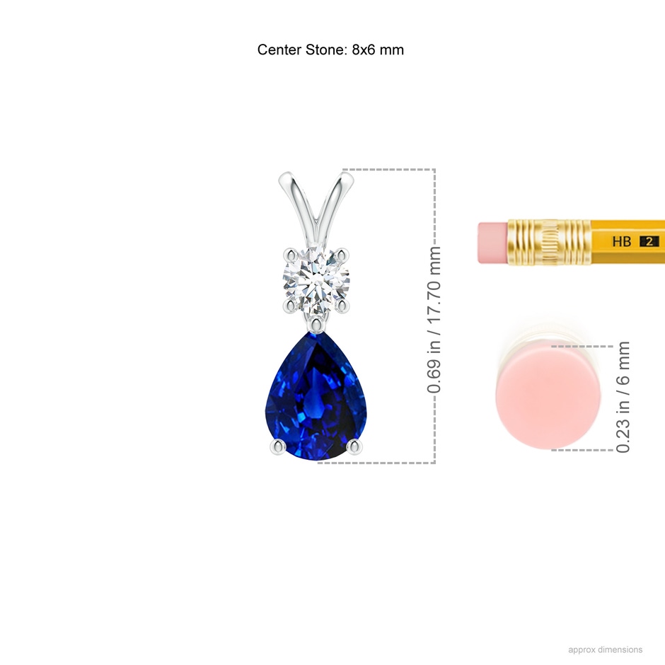 8x6mm Lab-Grown Pear-Shaped Sapphire V-Bale Pendant in White Gold ruler