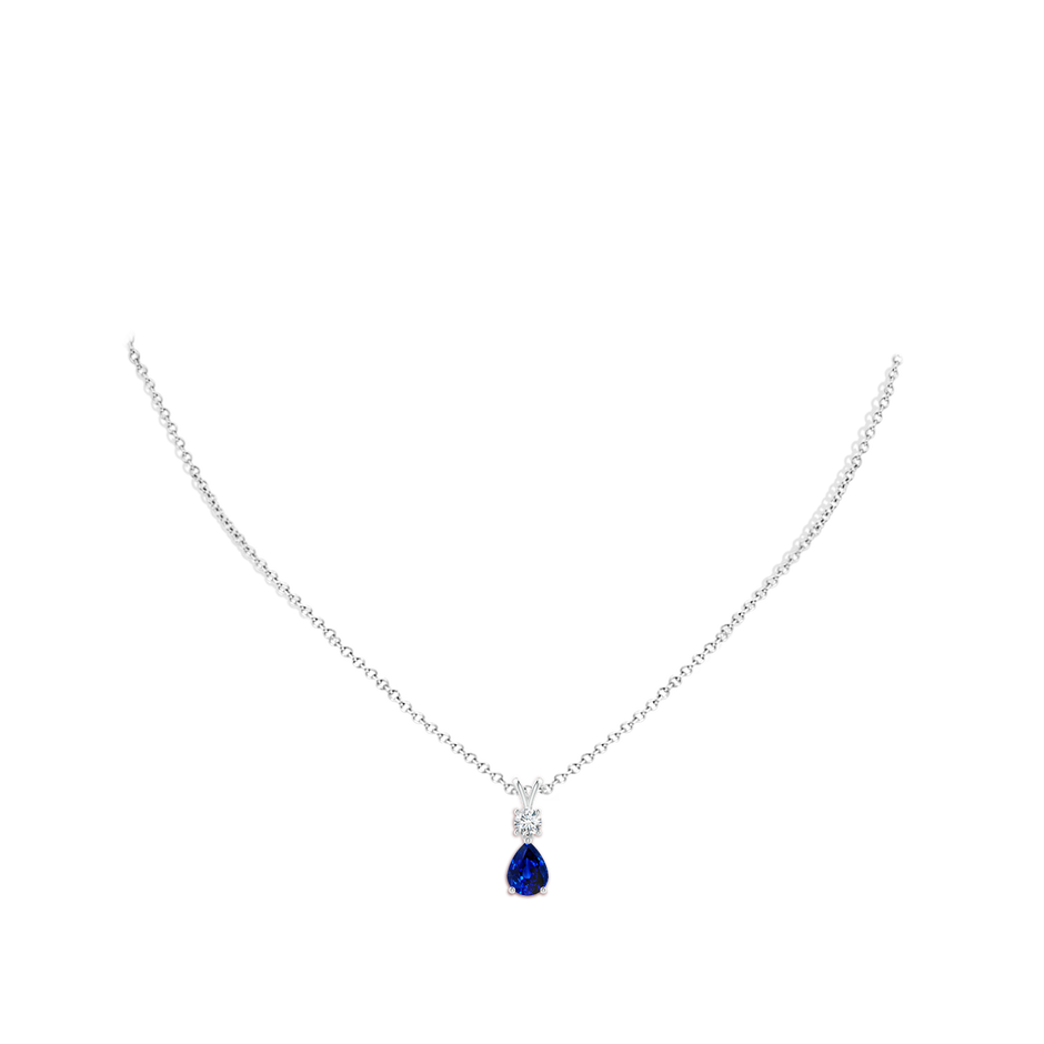 8x6mm Lab-Grown Pear-Shaped Sapphire V-Bale Pendant in White Gold body-neck