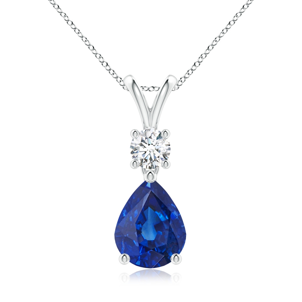 9x7mm AAA Pear-Shaped Sapphire V-Bale Pendant in White Gold