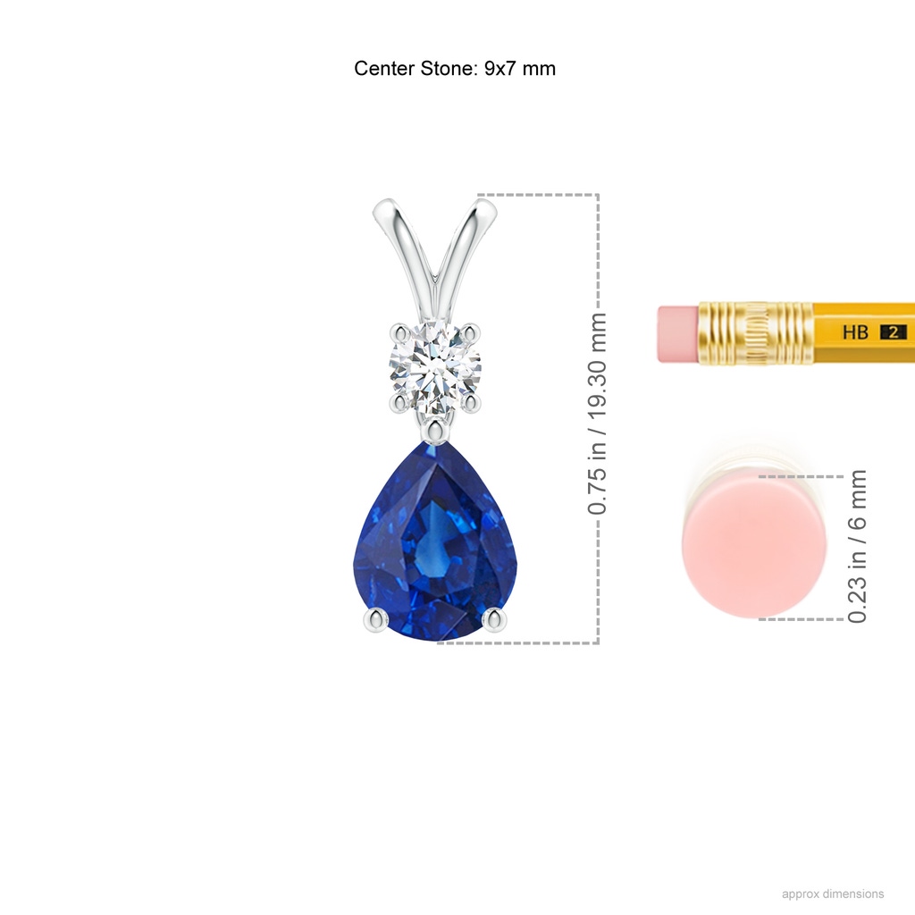 9x7mm AAA Pear-Shaped Sapphire V-Bale Pendant in White Gold Ruler