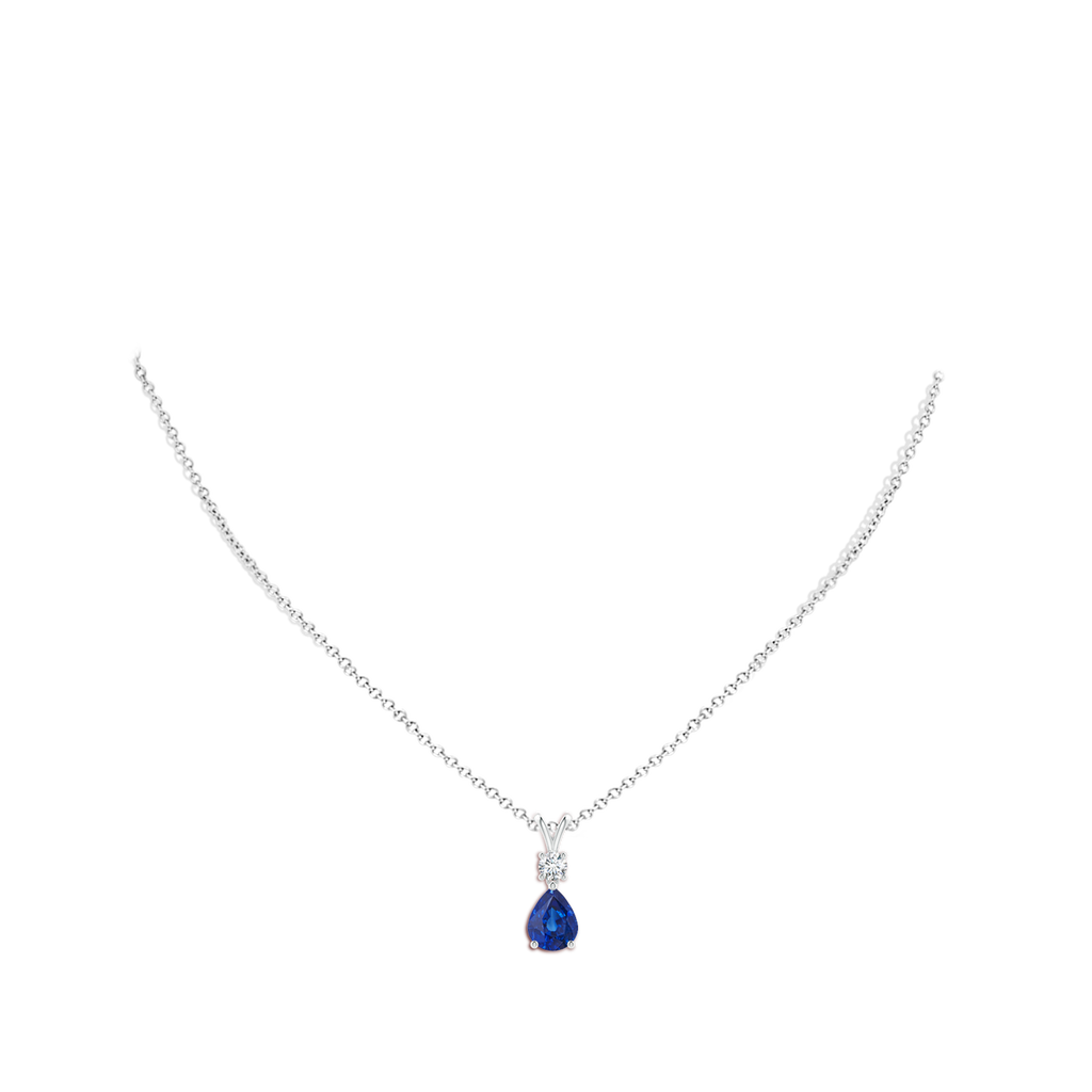 9x7mm AAA Pear-Shaped Sapphire V-Bale Pendant in White Gold Body-Neck