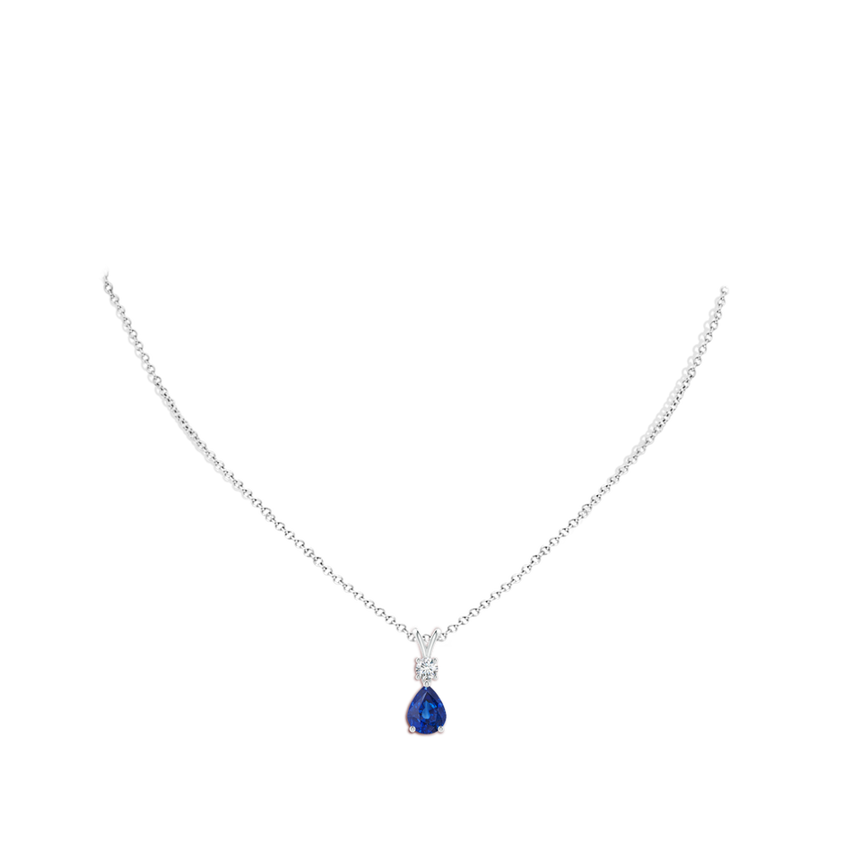 9x7mm AAA Pear-Shaped Sapphire V-Bale Pendant in White Gold body-neck