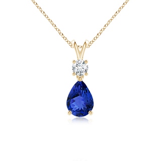 7x5mm AAA Pear-Shaped Tanzanite V-Bale Pendant in Yellow Gold
