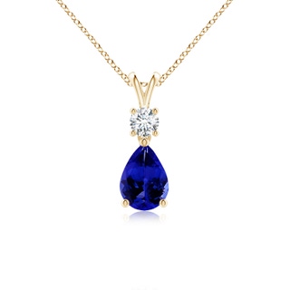 7x5mm AAAA Pear-Shaped Tanzanite V-Bale Pendant in Yellow Gold