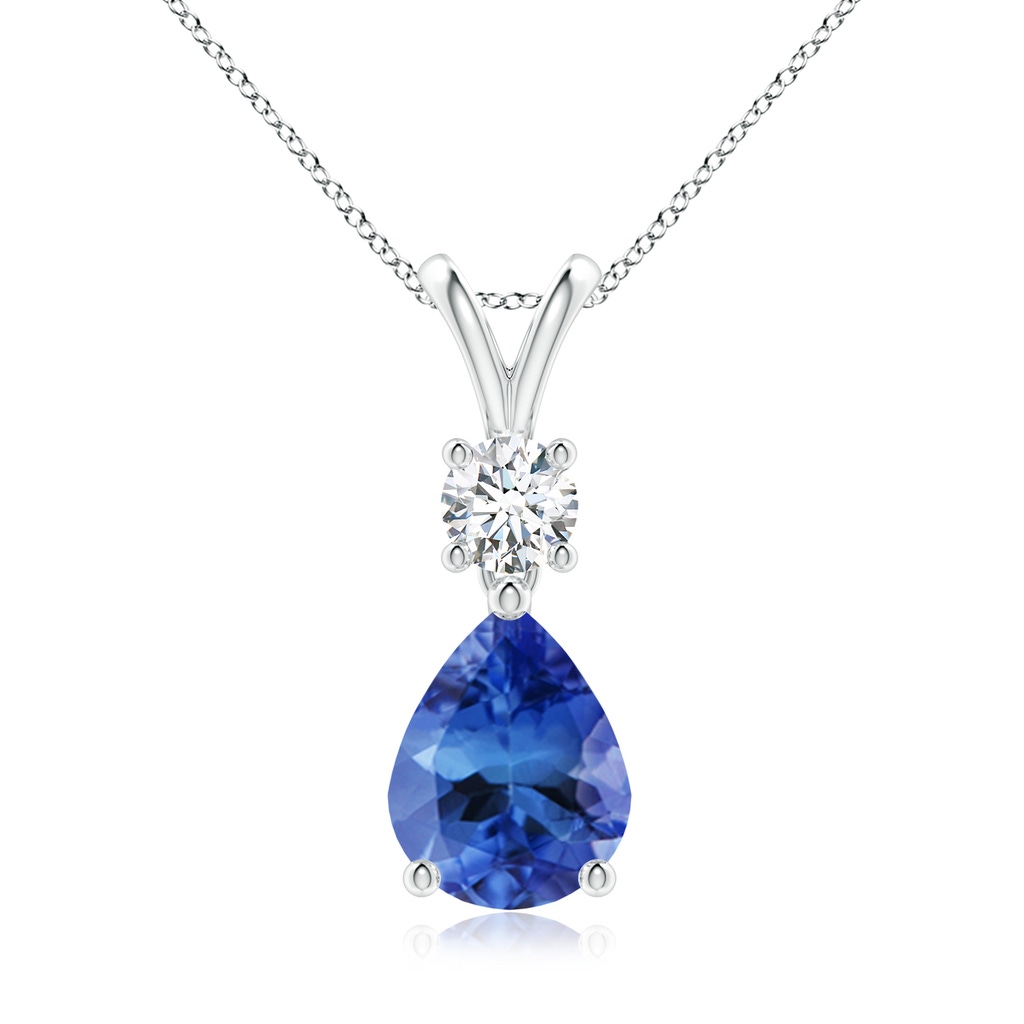 9x7mm AA Pear-Shaped Tanzanite V-Bale Pendant in White Gold