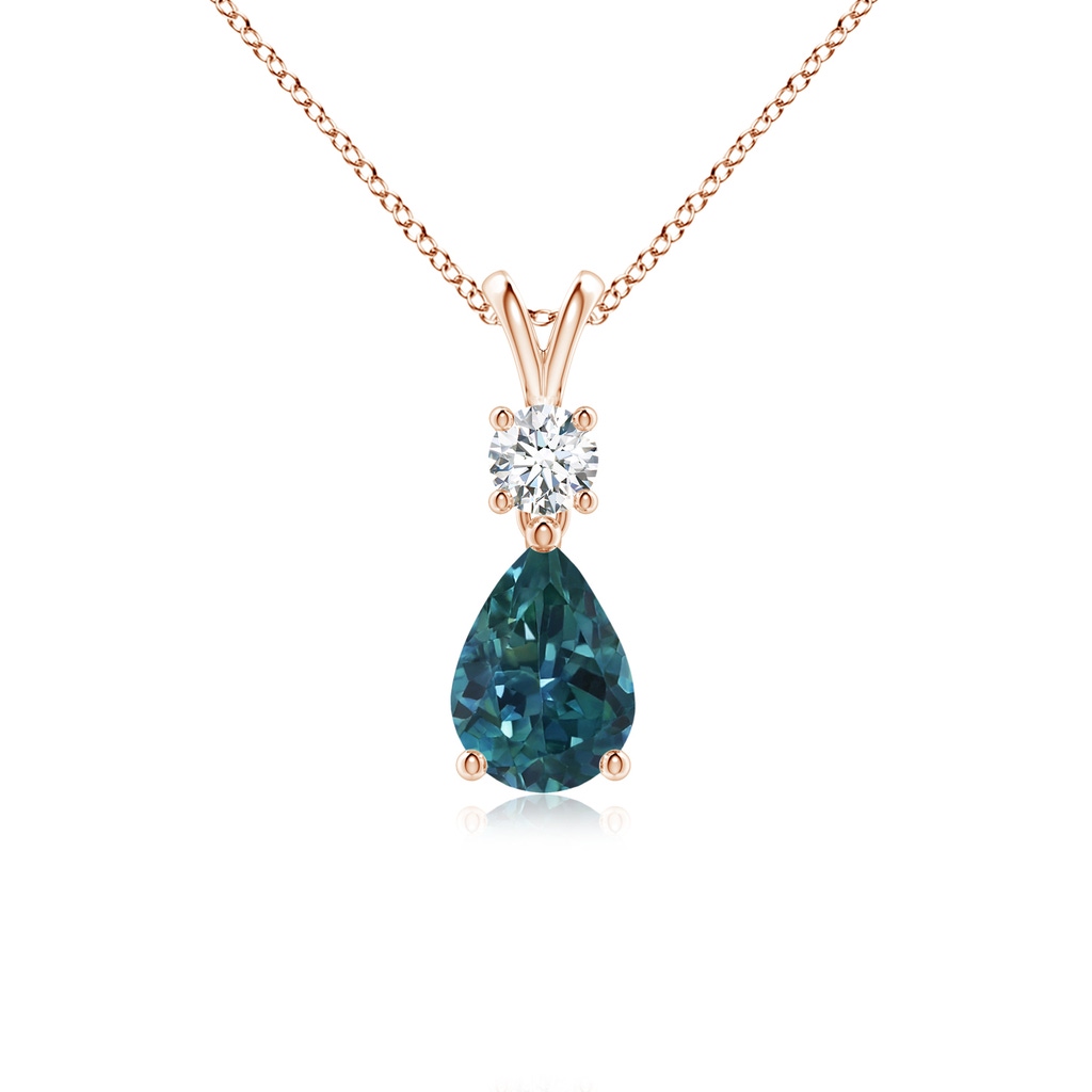 7x5mm AAA Pear-Shaped Teal Montana Sapphire V-Bale Pendant in Rose Gold