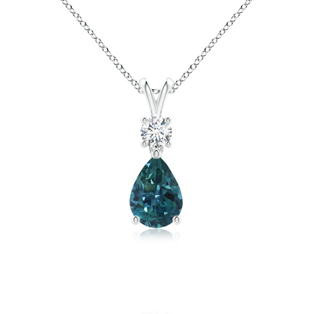 7x5mm AAA Pear-Shaped Teal Montana Sapphire V-Bale Pendant in White Gold