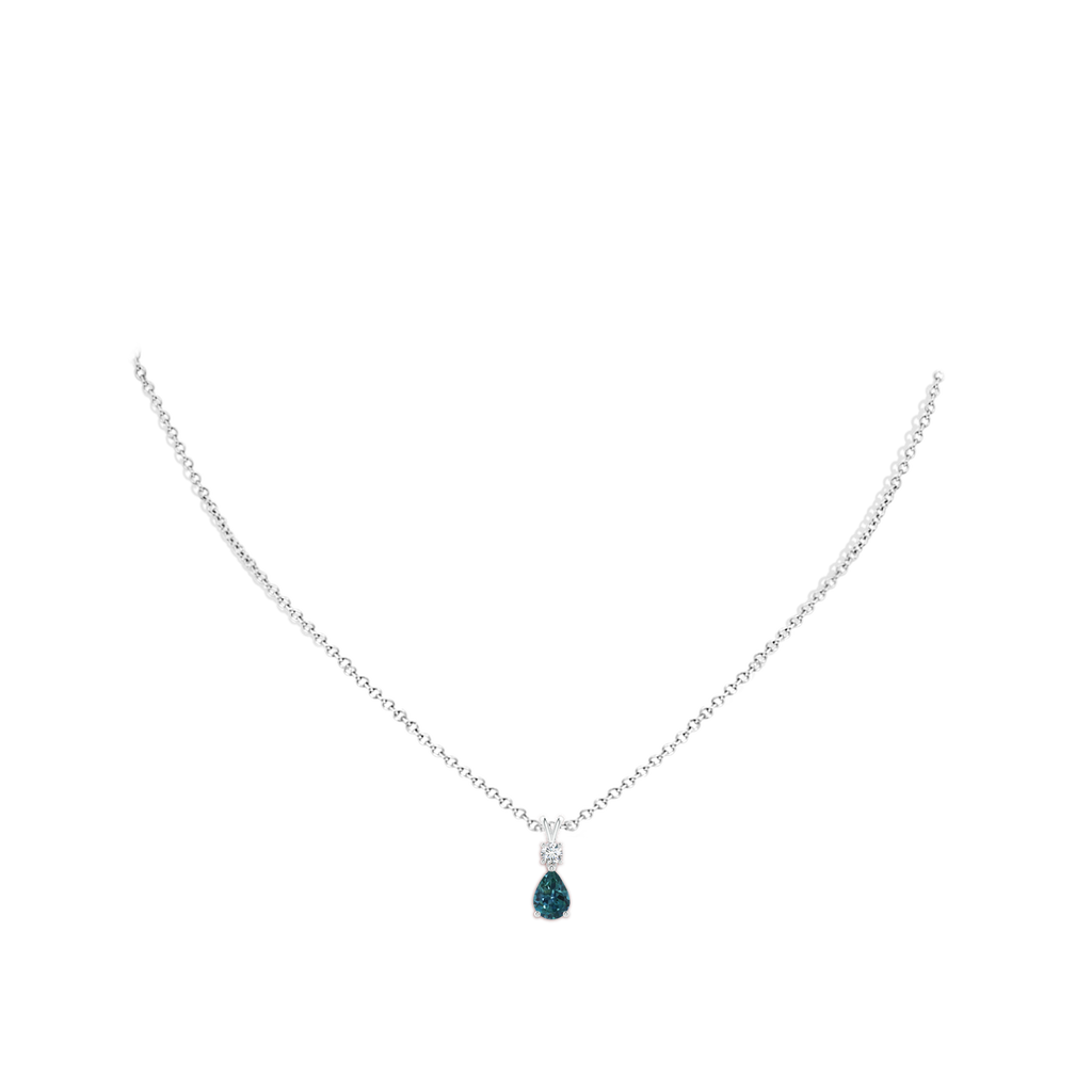 7x5mm AAA Pear-Shaped Teal Montana Sapphire V-Bale Pendant in White Gold Body-Neck