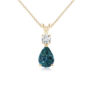 7x5mm AAA Pear-Shaped Teal Montana Sapphire V-Bale Pendant in Yellow Gold