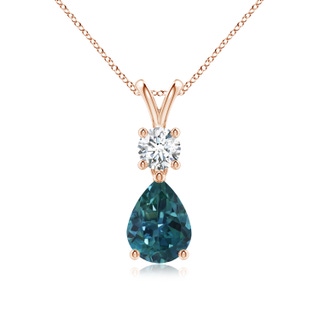 8x6mm AAA Pear-Shaped Teal Montana Sapphire V-Bale Pendant in 9K Rose Gold