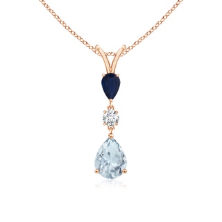8x6mm A Pear-Shaped Sapphire and Aquamarine Drop Pendant in 9K Rose Gold