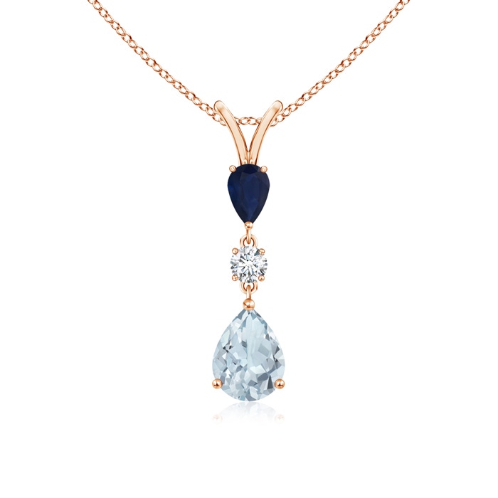8x6mm A Pear-Shaped Sapphire and Aquamarine Drop Pendant in Rose Gold 