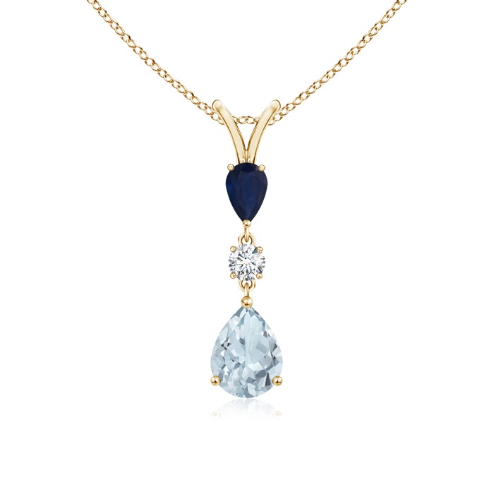 8x6mm A Pear-Shaped Sapphire and Aquamarine Drop Pendant in Yellow Gold 