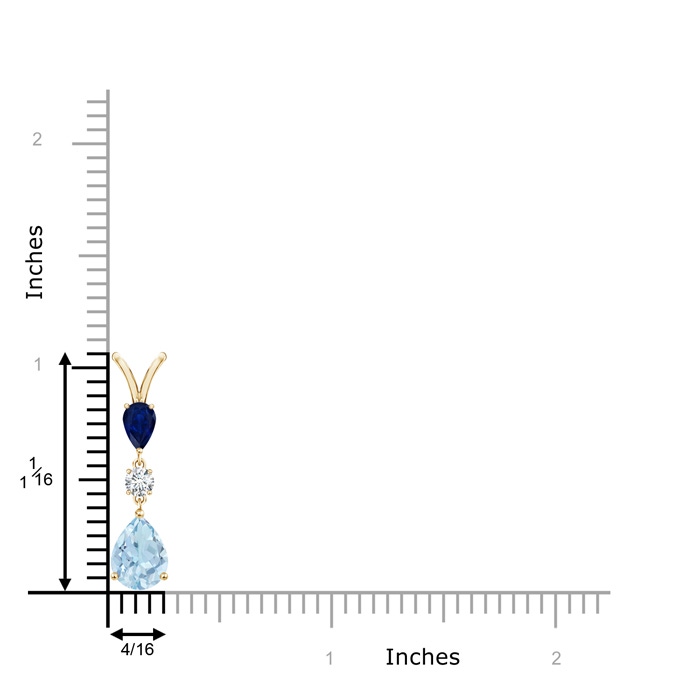 8x6mm AA Pear-Shaped Sapphire and Aquamarine Drop Pendant in 9K Yellow Gold product image