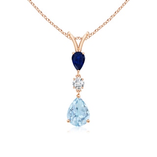 8x6mm AA Pear-Shaped Sapphire and Aquamarine Drop Pendant in Rose Gold