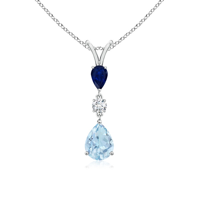 8x6mm AA Pear-Shaped Sapphire and Aquamarine Drop Pendant in White Gold 