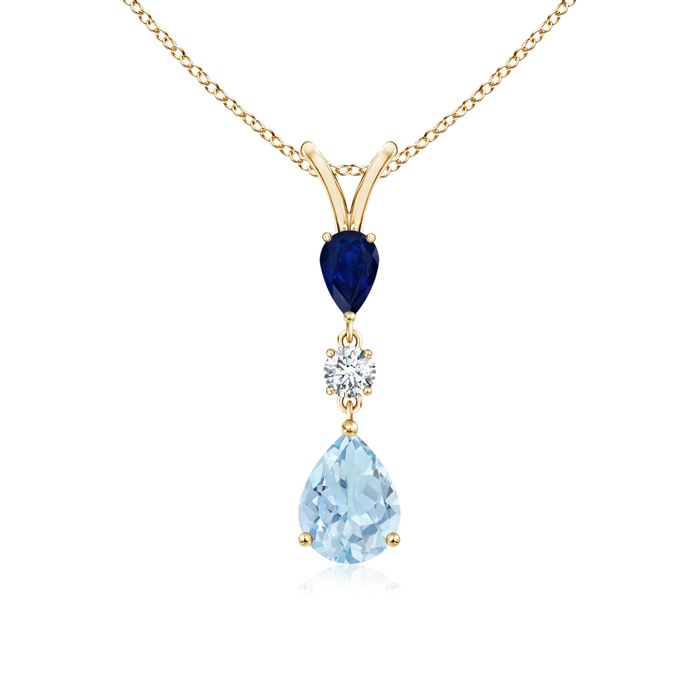 8x6mm AA Pear-Shaped Sapphire and Aquamarine Drop Pendant in Yellow Gold 
