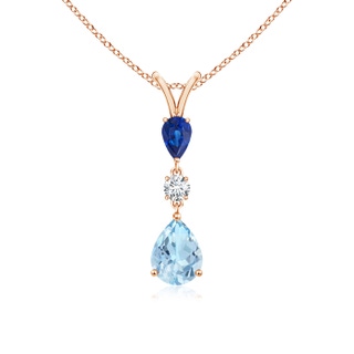 8x6mm AAA Pear-Shaped Sapphire and Aquamarine Drop Pendant in 10K Rose Gold