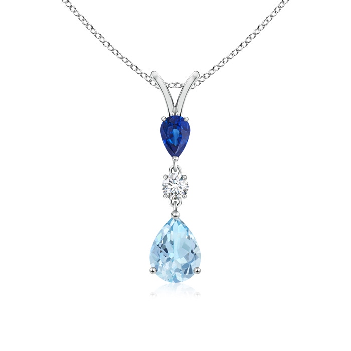 8x6mm AAA Pear-Shaped Sapphire and Aquamarine Drop Pendant in White Gold