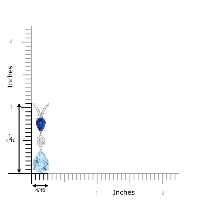 8x6mm AAA Pear-Shaped Sapphire and Aquamarine Drop Pendant in White Gold - ruler