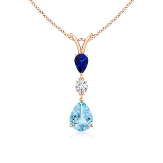 8x6mm AAAA Pear-Shaped Sapphire and Aquamarine Drop Pendant in 9K Rose Gold