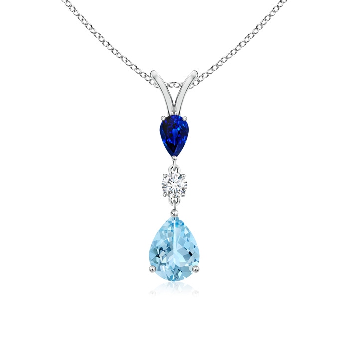 8x6mm AAAA Pear-Shaped Sapphire and Aquamarine Drop Pendant in P950 Platinum