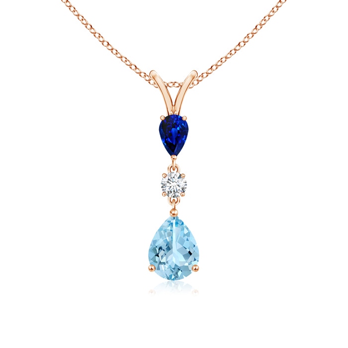 8x6mm AAAA Pear-Shaped Sapphire and Aquamarine Drop Pendant in Rose Gold