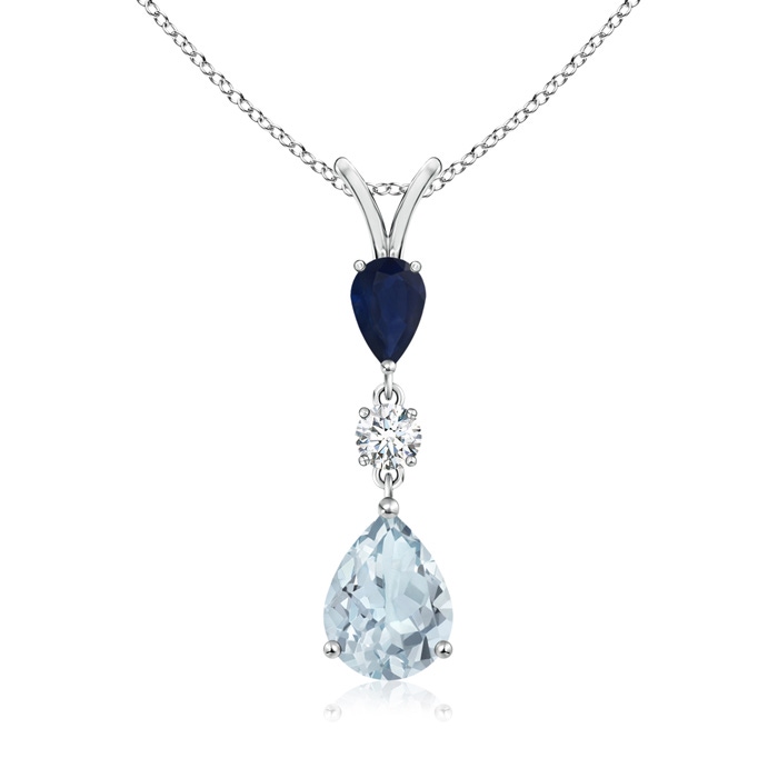 9x7mm A Pear-Shaped Sapphire and Aquamarine Drop Pendant in P950 Platinum 