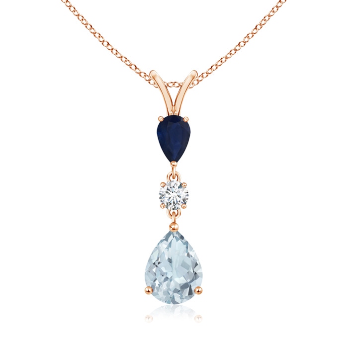 9x7mm A Pear-Shaped Sapphire and Aquamarine Drop Pendant in Rose Gold 
