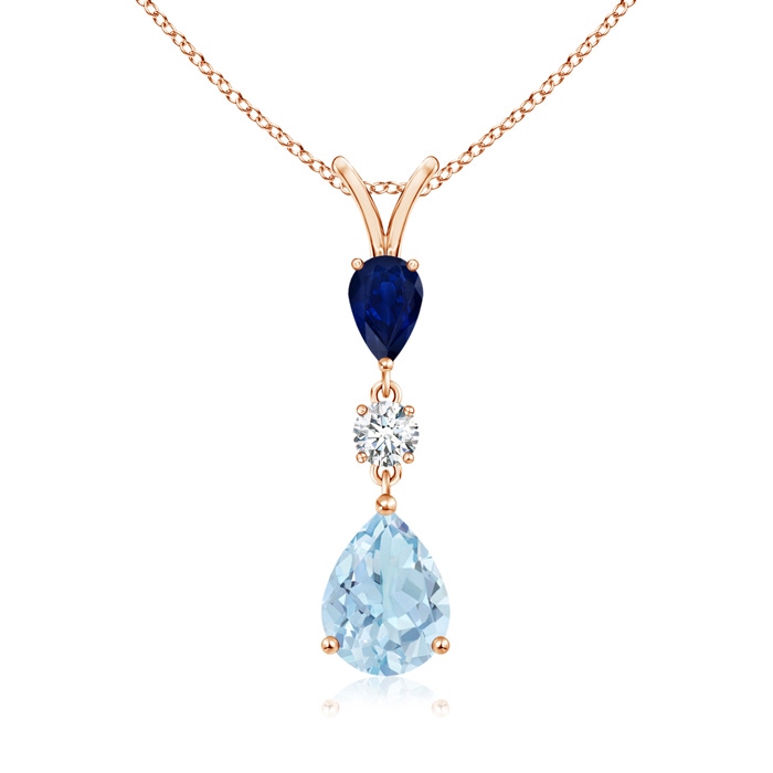 9x7mm AA Pear-Shaped Sapphire and Aquamarine Drop Pendant in Rose Gold 