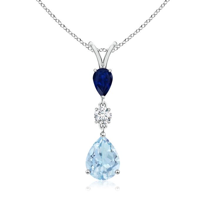 9x7mm AA Pear-Shaped Sapphire and Aquamarine Drop Pendant in White Gold 