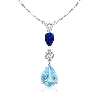 9x7mm AAAA Pear-Shaped Sapphire and Aquamarine Drop Pendant in P950 Platinum