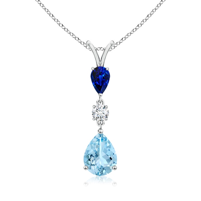9x7mm AAAA Pear-Shaped Sapphire and Aquamarine Drop Pendant in P950 Platinum 