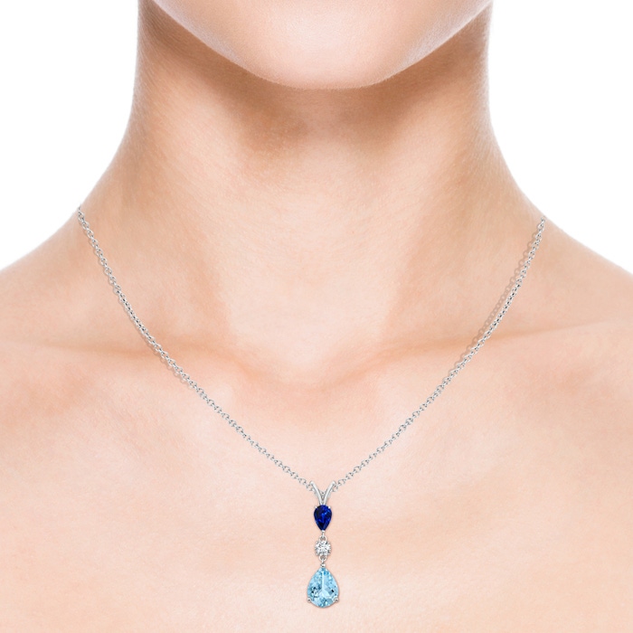 9x7mm AAAA Pear-Shaped Sapphire and Aquamarine Drop Pendant in P950 Platinum product image