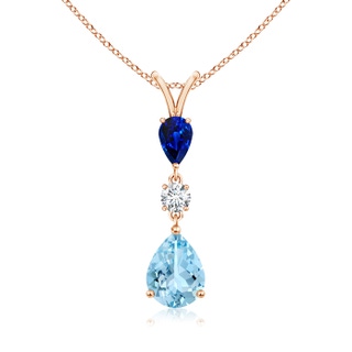 9x7mm AAAA Pear-Shaped Sapphire and Aquamarine Drop Pendant in Rose Gold