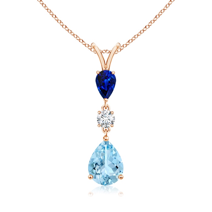 9x7mm AAAA Pear-Shaped Sapphire and Aquamarine Drop Pendant in Rose Gold 