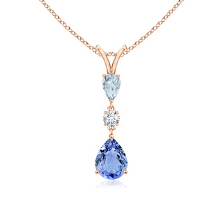 8x6mm A Pear-Shaped Tanzanite and Aquamarine Drop Pendant in Rose Gold