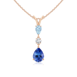 8x6mm AA Pear-Shaped Tanzanite and Aquamarine Drop Pendant in Rose Gold