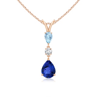 8x6mm AAA Pear-Shaped Tanzanite and Aquamarine Drop Pendant in 9K Rose Gold