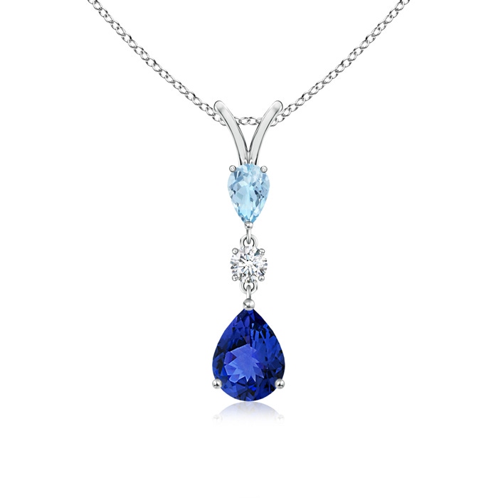 8x6mm AAA Pear-Shaped Tanzanite and Aquamarine Drop Pendant in White Gold