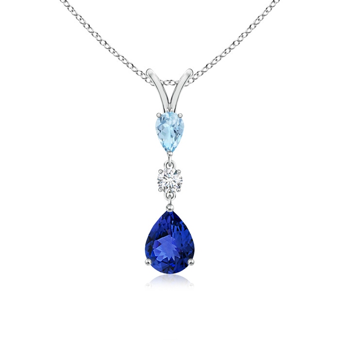 8x6mm AAA Pear-Shaped Tanzanite and Aquamarine Drop Pendant in White Gold 