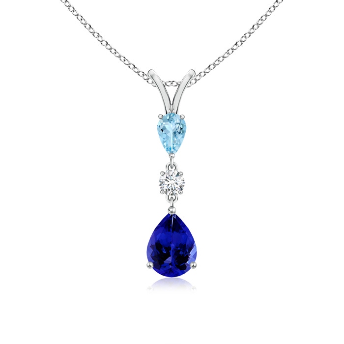 8x6mm AAAA Pear-Shaped Tanzanite and Aquamarine Drop Pendant in P950 Platinum