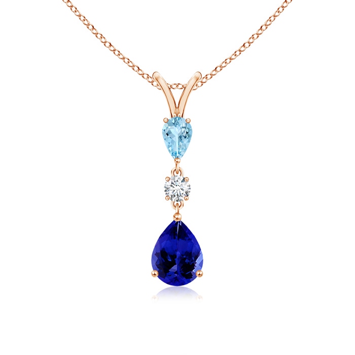 8x6mm AAAA Pear-Shaped Tanzanite and Aquamarine Drop Pendant in Rose Gold