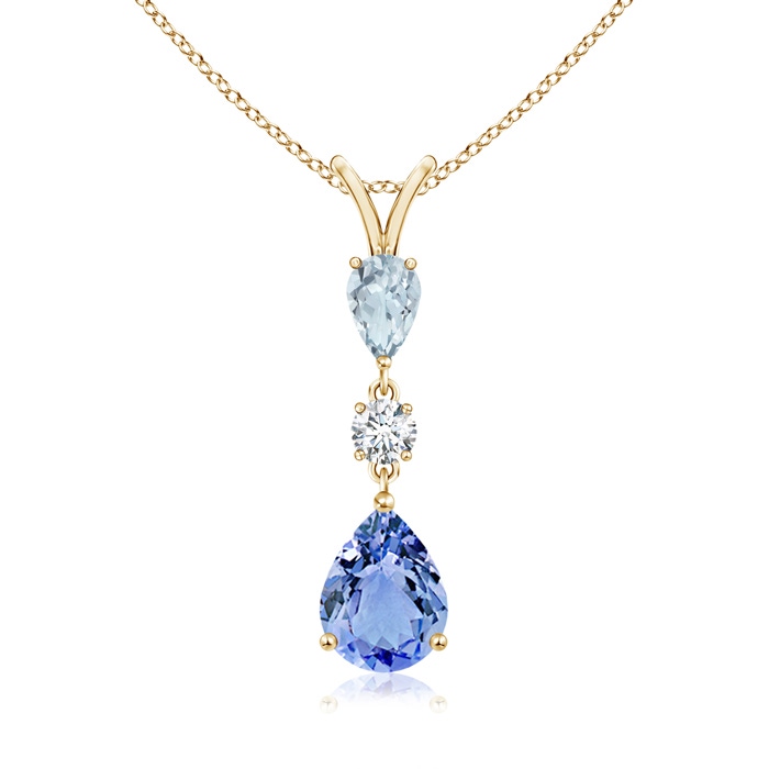 9x7mm A Pear-Shaped Tanzanite and Aquamarine Drop Pendant in Yellow Gold 