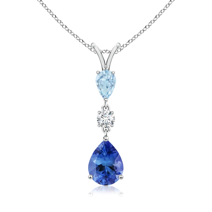 9x7mm AA Pear-Shaped Tanzanite and Aquamarine Drop Pendant in P950 Platinum 